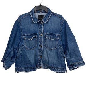 Zara Trafaluc Denim Jacket Medium Blue Lace Up Oversized Distressed Unique